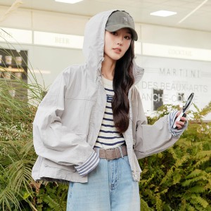 SG1186春季新款薄款小众设计感宽松连帽小个子短外套女(无内衬)