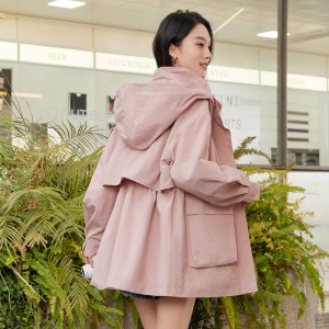 SG1188春季新款中长款收腰显瘦宽松连帽风衣外套女