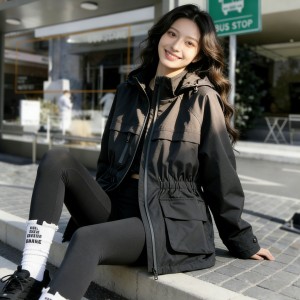 SG1211款2026春季二八月收腰显瘦连帽防风户外百搭风衣时尚工装外套女