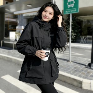 SG1210款2026春季新品中长款收腰显瘦连帽设计感风衣外套女