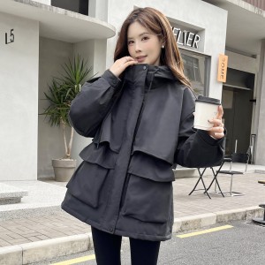 SG1201款2025冬季新款收腰显瘦连帽白鸭绒羽绒服女士冬装户外工装外套（90%白鸭绒）