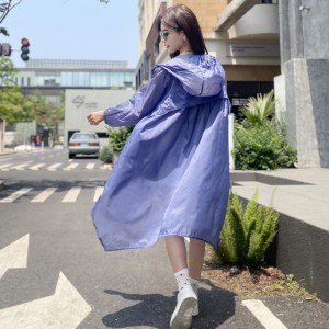 SG1194款2025夏天韩版长款大码宽松连帽轻薄透气飘逸防晒衣薄外套
