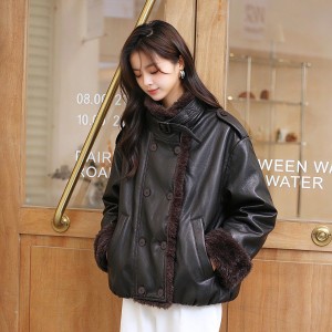 SG1231款2026冬季加绒加厚短款复古时尚PU皮衣外套女宽松立领仿羊羔毛防风保暖皮袄棉衣 SG1231款2026冬季加绒加厚短款复古时尚PU皮衣外套女宽松立领仿羊羔毛防风保暖皮袄棉衣