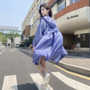 SG1195款2025夏季新款韩版长款过膝连帽大码宽松防晒衣薄外套女轻薄飘逸透气